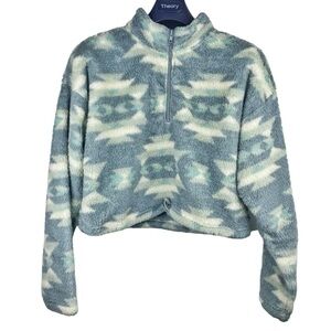 L.A. HEARTS Women’s Fleece Like Warm Cropped Top Native American Pattern Size S